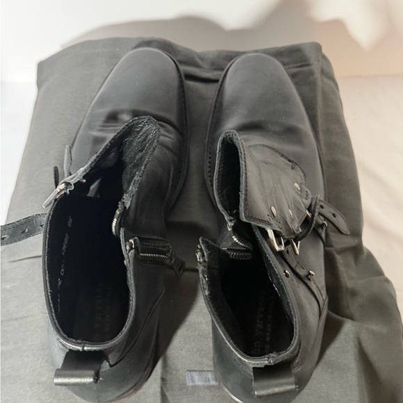 John Varvatos Black Leather Buckle Boots